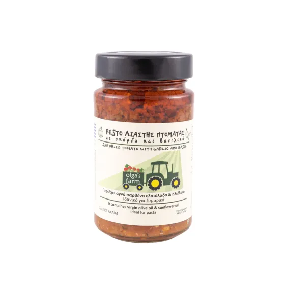 Pesto λιαστής ντομάτας με σκόρδο και βασιλικό, Olga's Farm, 400gr