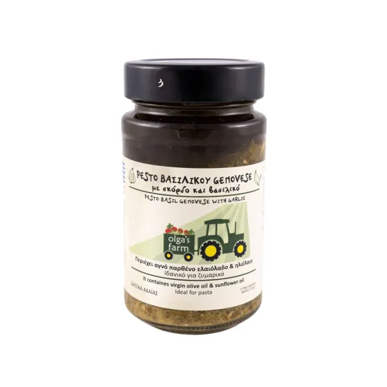 Pesto βασιλικού, Genovese, με σκόρδο και βασιλικό, Οlga's Farm, 220gr